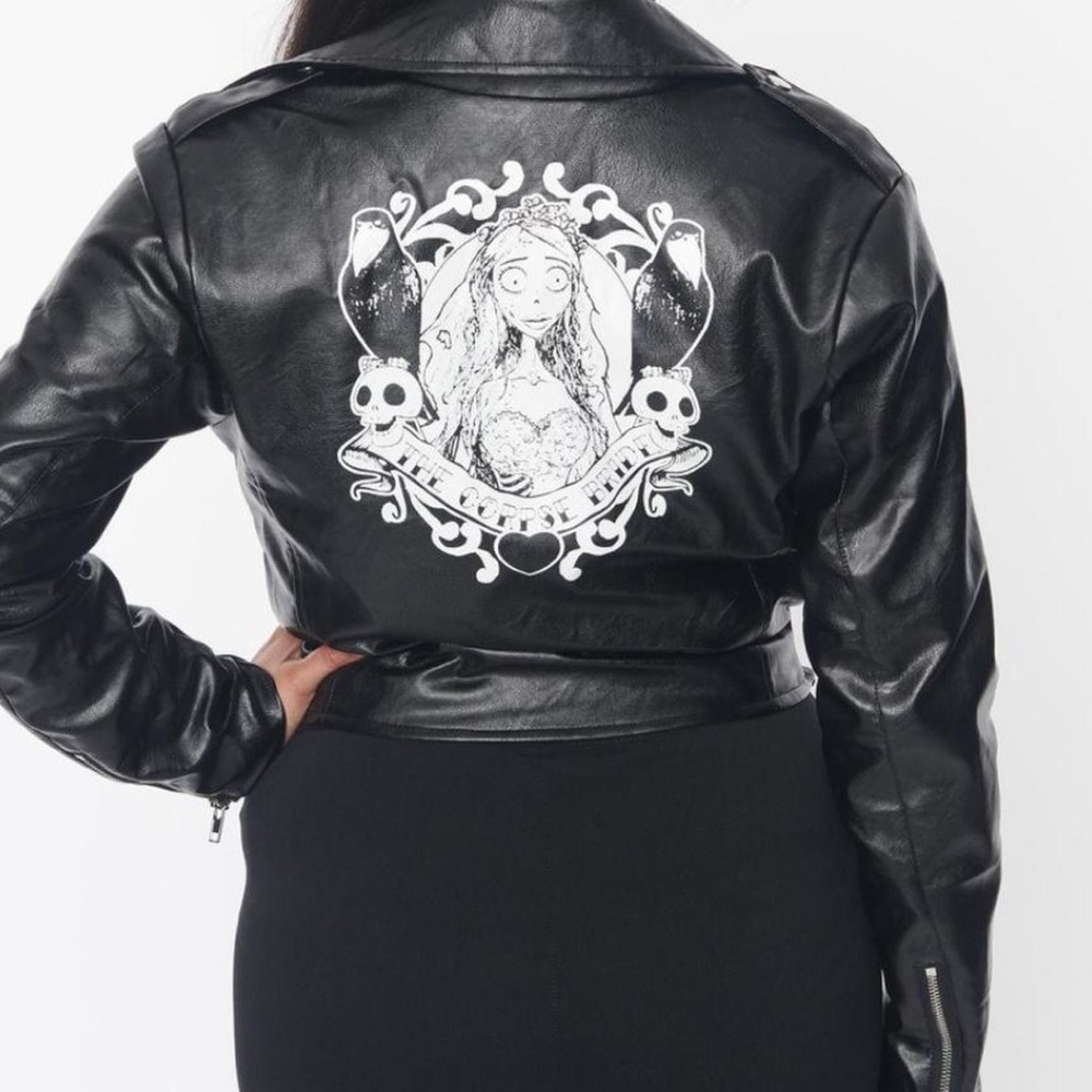 Corpse Bride X Unique Vintage Black Vegan Leather “I Do”Motorcycle Jacket NWT XL